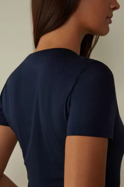 Intimissimi Ultimo Modello 1467 - Blu Intenso Maglie Maniche Corte Donna Maglia A Manica Corta In Cotone Supima® Ultrafresh
