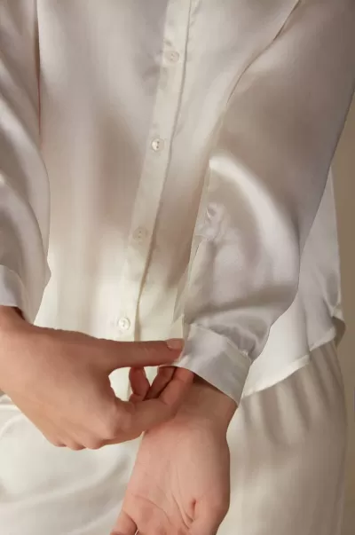 Intimissimi Elegante Camicia Manica Lunga In Seta 2127 - Bianco Talco Donna Camicie