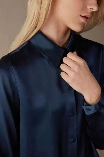 1467 - Blu Intenso Prodotto Camicia Manica Lunga In Seta Donna Intimissimi Camicie