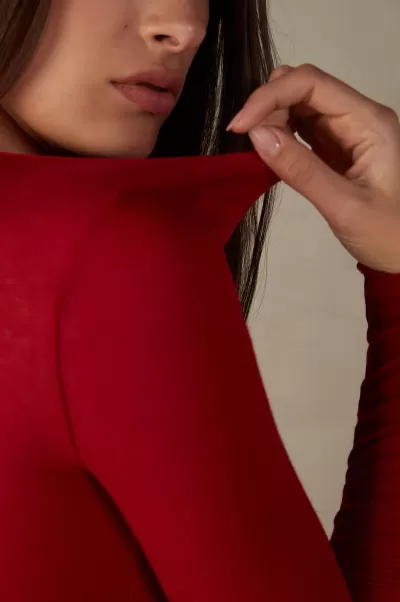 Intimissimi Donna Maglia In Modal Ultralight Con Cashmere Con Scollo A Barchetta 1473 - Rosso Maglie Maniche Lunghe Confortevole