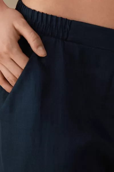 Intimissimi Leggings / Pantaloni Conveniente 243J - Blu Marinaio Donna Pantalone In Tela Di Lino