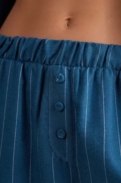 Pigiami Lunghi Pantalone Lungo In Tela Di Modal Comfort First Vendere 459J - Gessato Teal Blue Donna Intimissimi