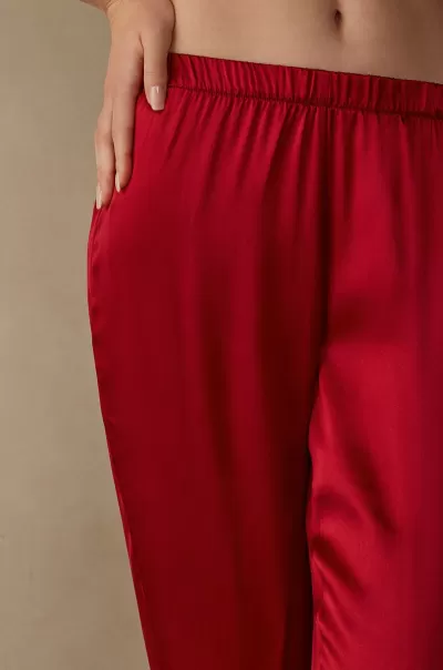 Intimissimi 1473 - Rosso Donna Pantalone Lungo In Raso Di Seta Pigiami Lunghi In Linea