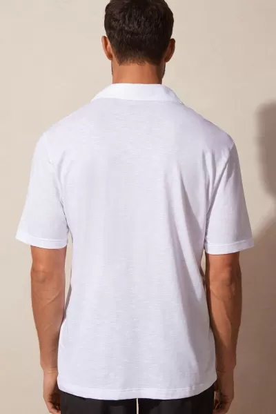 001 - Bianco T-Shirt / Polo Polo Manica Corta In Cotone Fiammato Intimissimi Uomo Marca