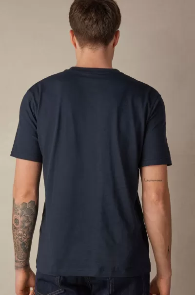 T-Shirt In Cotone Fiammato Vendere Intimissimi T-Shirt / Polo Uomo 800 - Blu Notte
