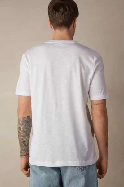 T-Shirt / Polo Intimissimi Ultimo Modello Uomo T-Shirt In Cotone Fiammato 001 - Bianco