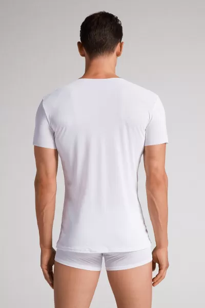 Cliente Uomo T-Shirt / Polo 001 - Bianco T-Shirt In Microrete Taglio Vivo Con Scollo A V Intimissimi