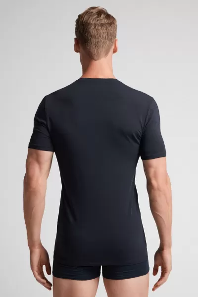 Uomo Imballaggio T-Shirt In Cotone Supima® Elasticizzato Con Scollo A V 800 - Blu Notte T-Shirt / Polo Intimissimi