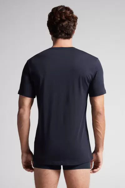 Punto Vendita T-Shirt / Polo Intimissimi Uomo 800 - Blu Notte T-Shirt In Cotone Supima®