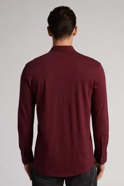 Camicia Manica Lunga In Cotone Fiammato Uomo Intimissimi 225I - Rosso Scuro Amarena Etichetta Camicie