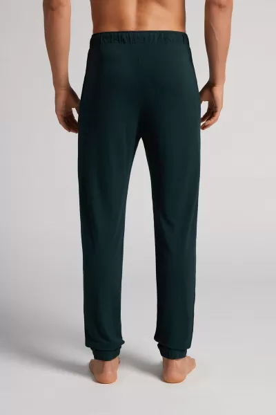 Pantalone Lungo In Piquet Di Modal E Seta Decorativo 132J - Verde Scuro Intimissimi Pantaloni Uomo